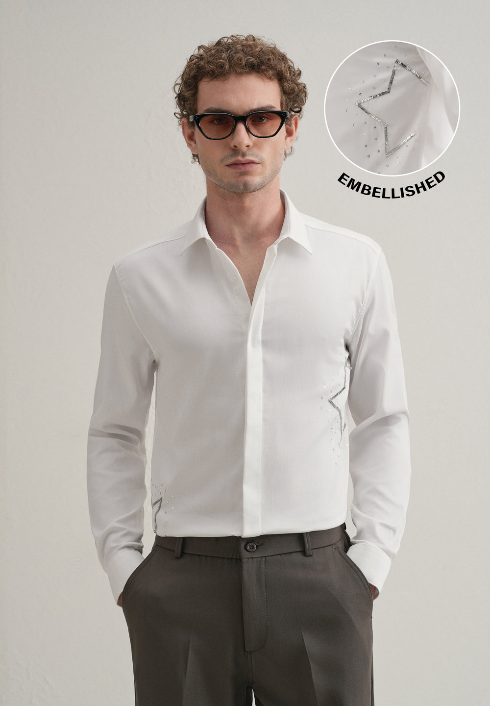 White Sequence Star Designer Shirt