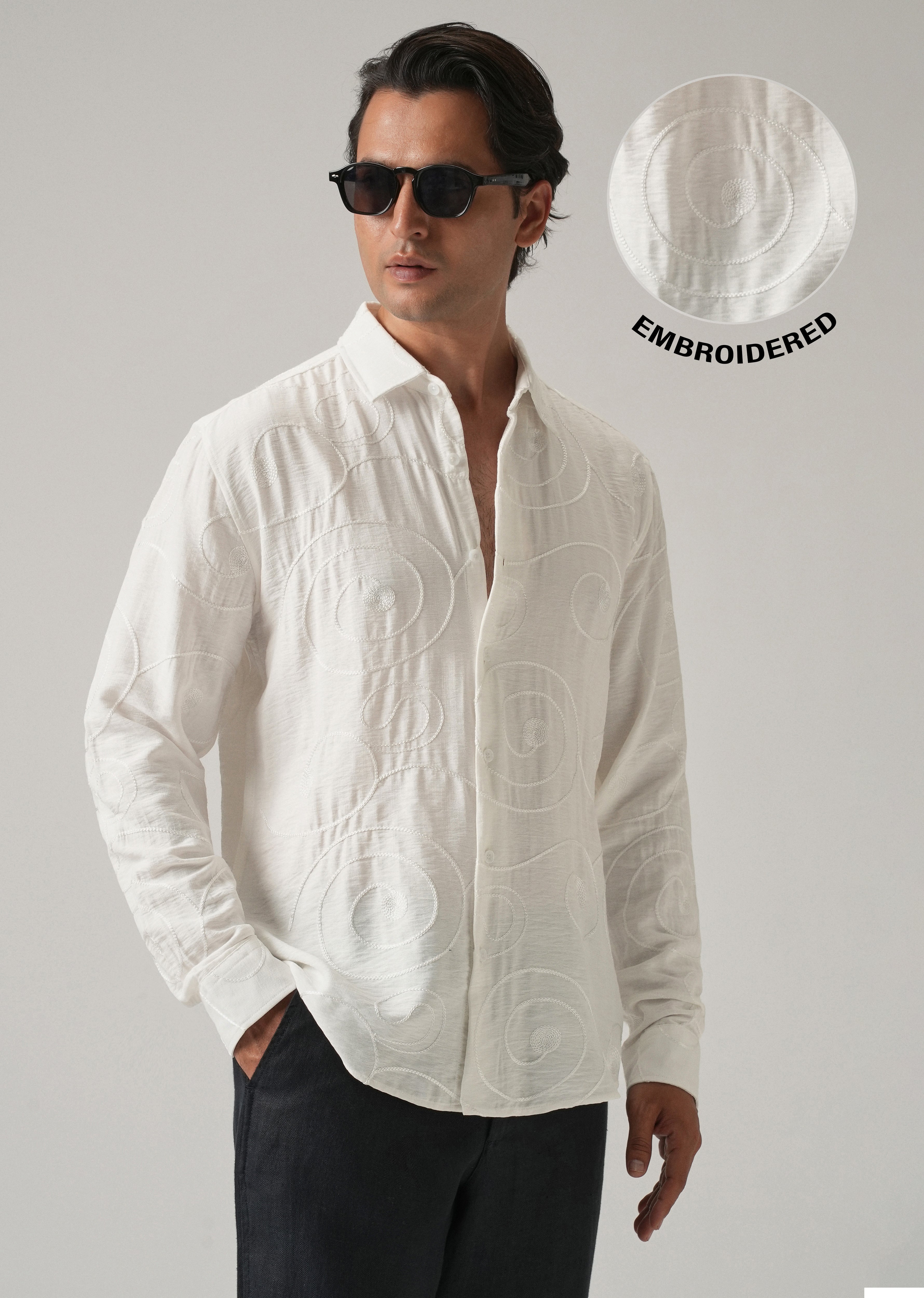 White Swirl Embroidery Shirt