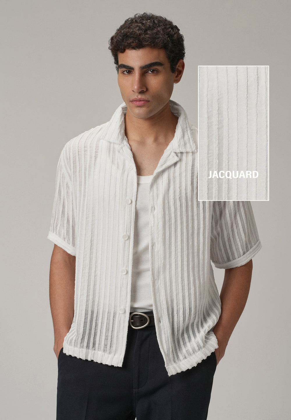 White Clip Jacquard Stripe Shirt