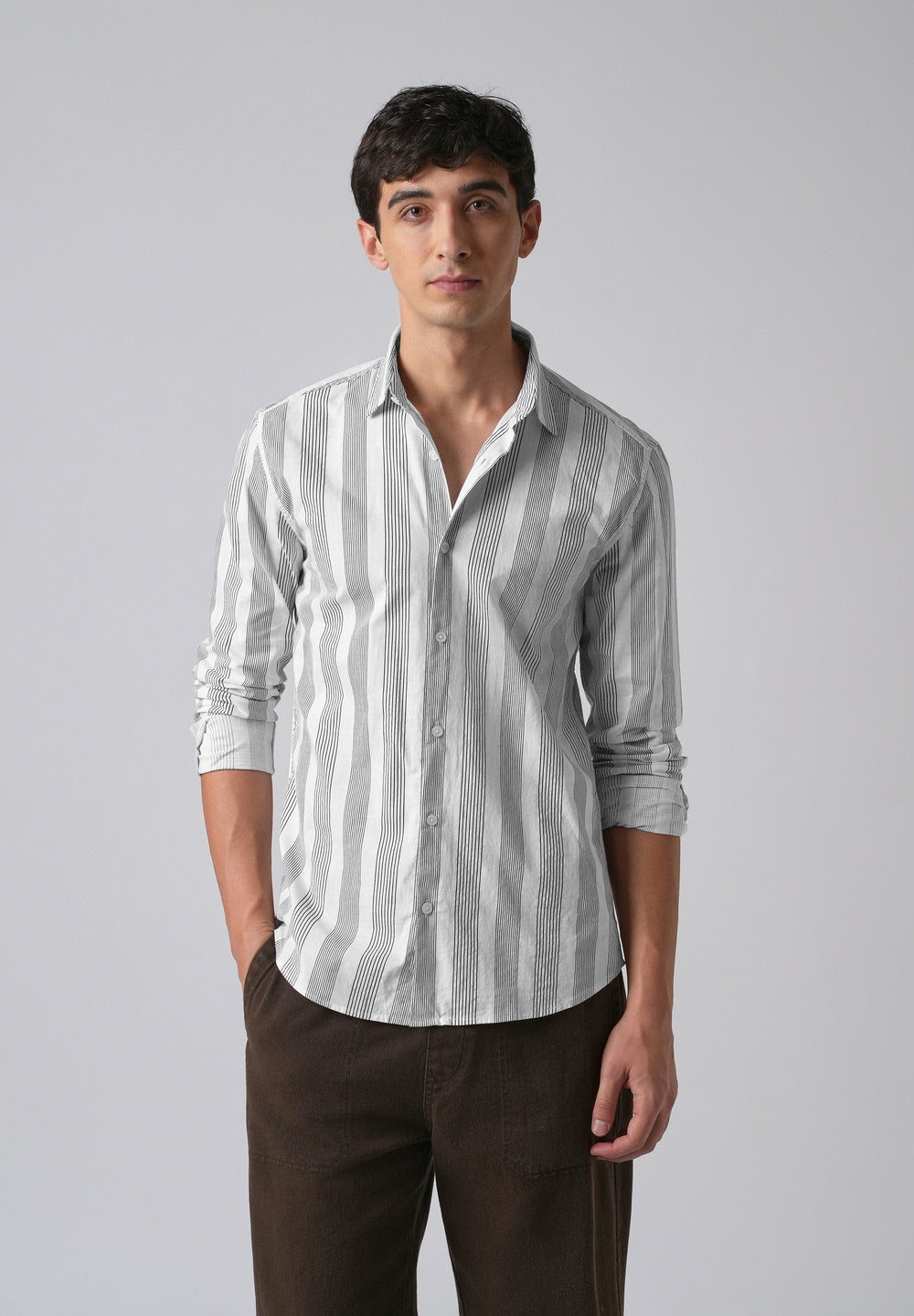 White Vertical Pin Stripe Cotton/Linen Shirt