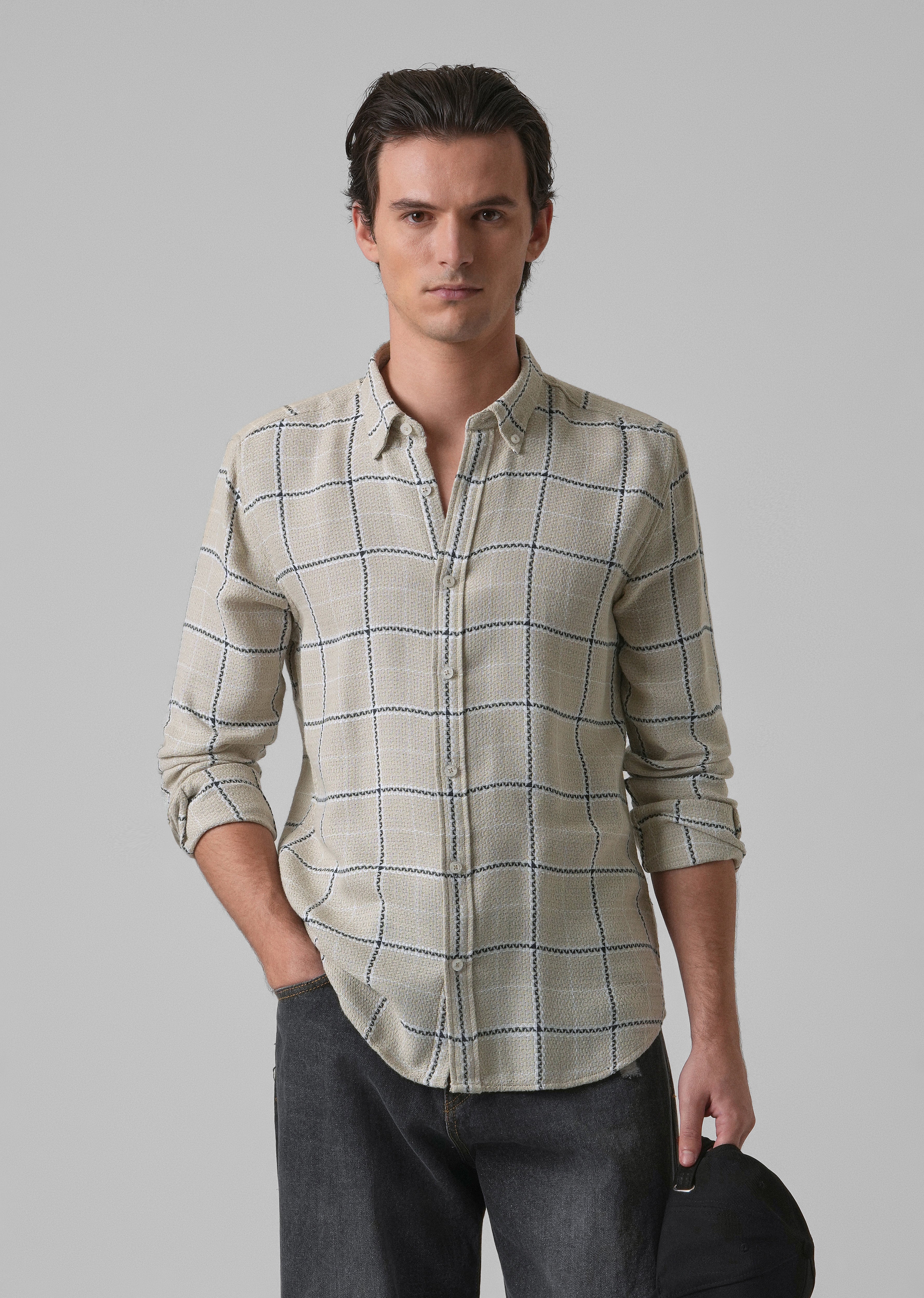 Widegrid Cream Check shirt