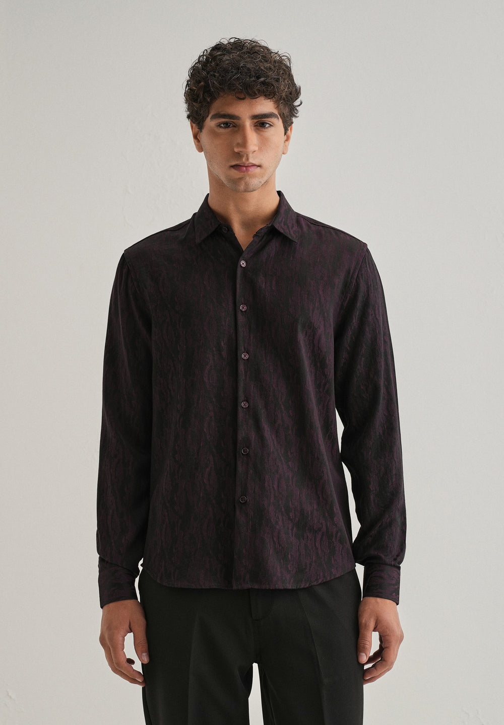 Wine Abstract Jacquard Shirt