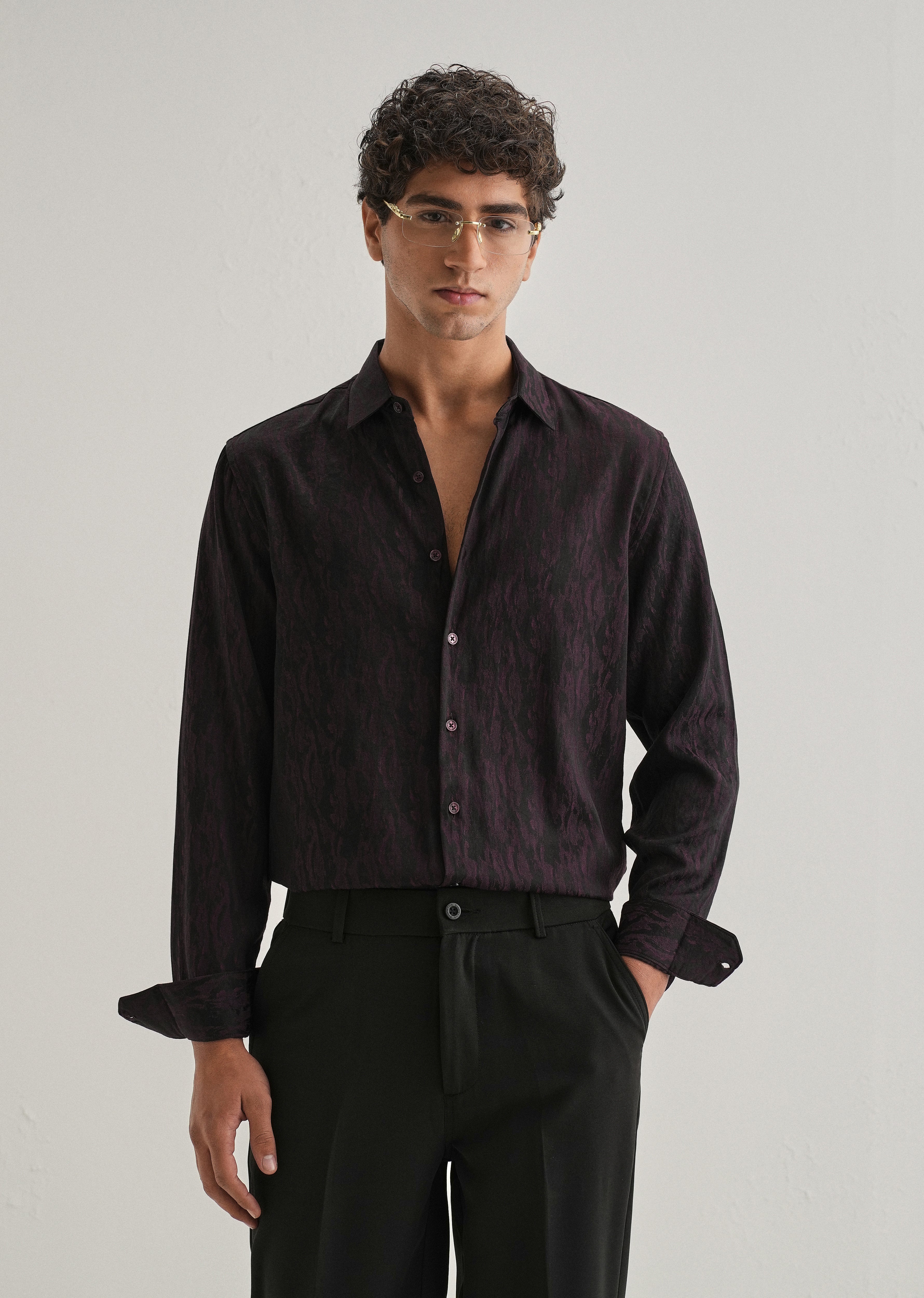 Wine Abstract Jacquard Shirt