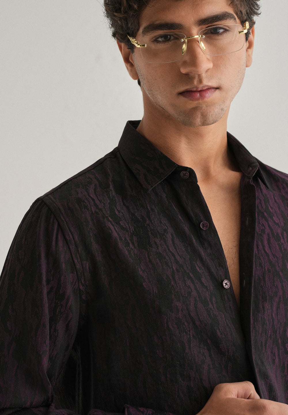 Wine Abstract Jacquard Shirt