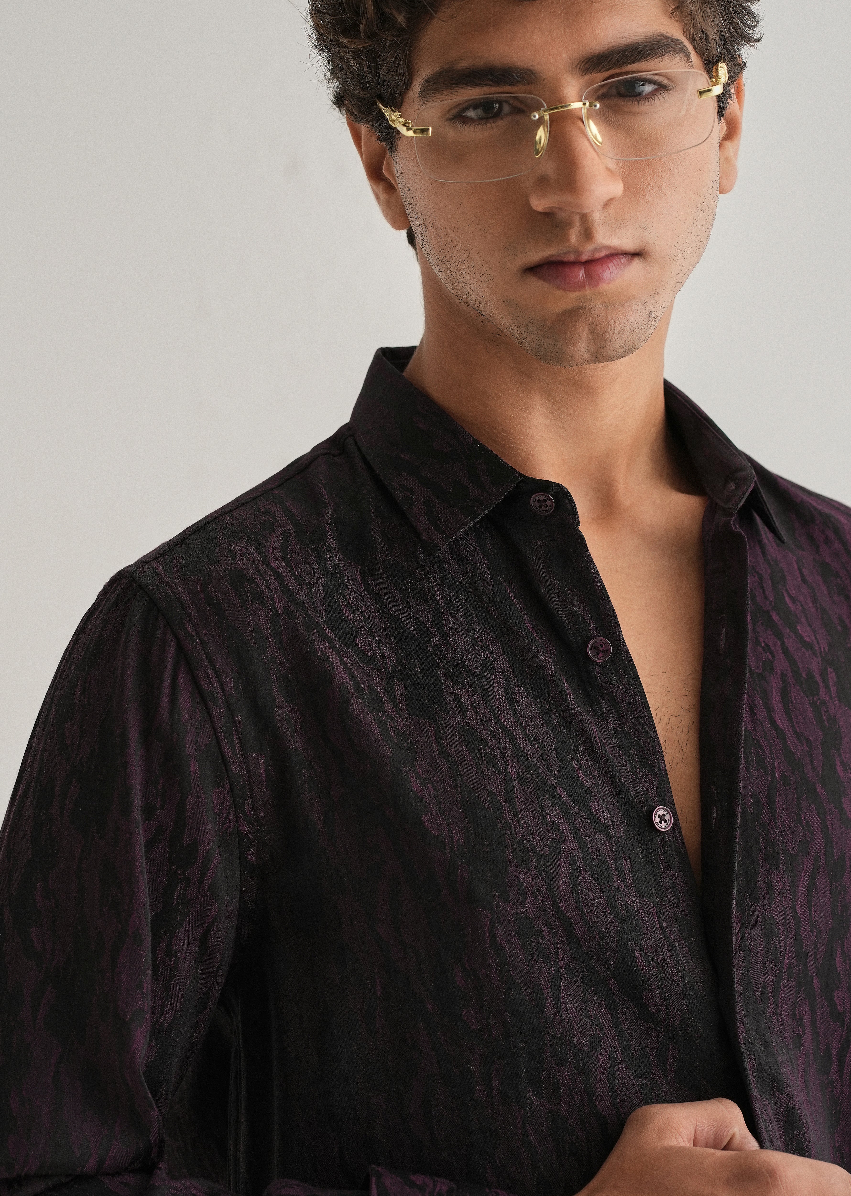 Wine Abstract Jacquard Shirt