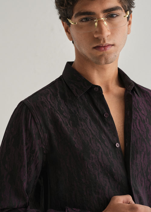 Wine Abstract Jacquard Shirt