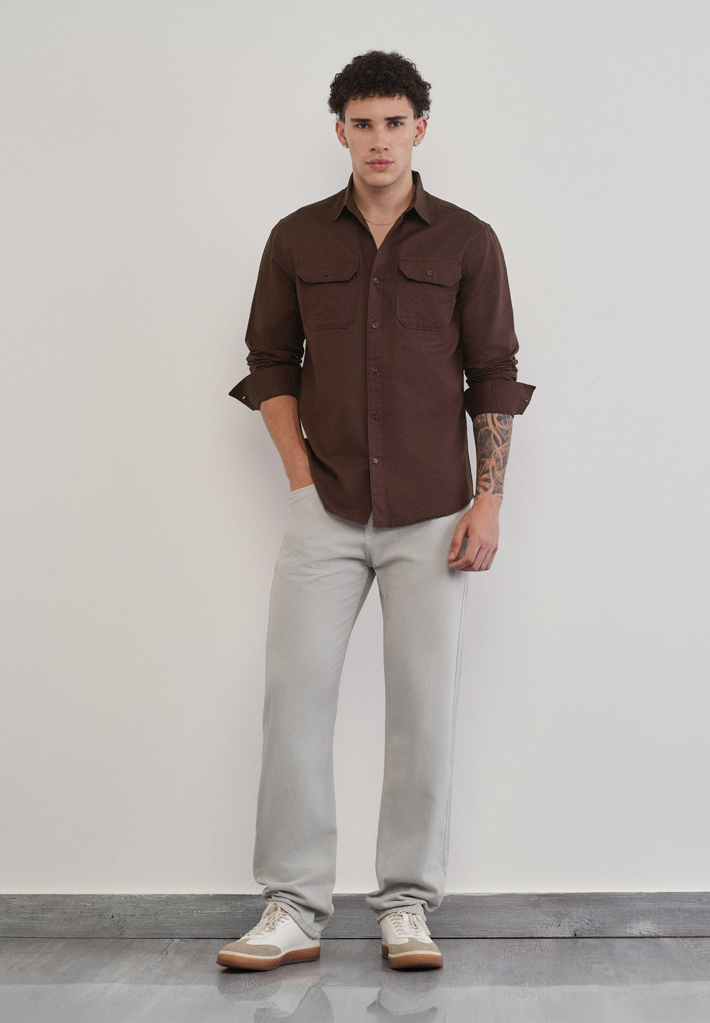 Wine Cotton Linen Flap Pocket Shirt