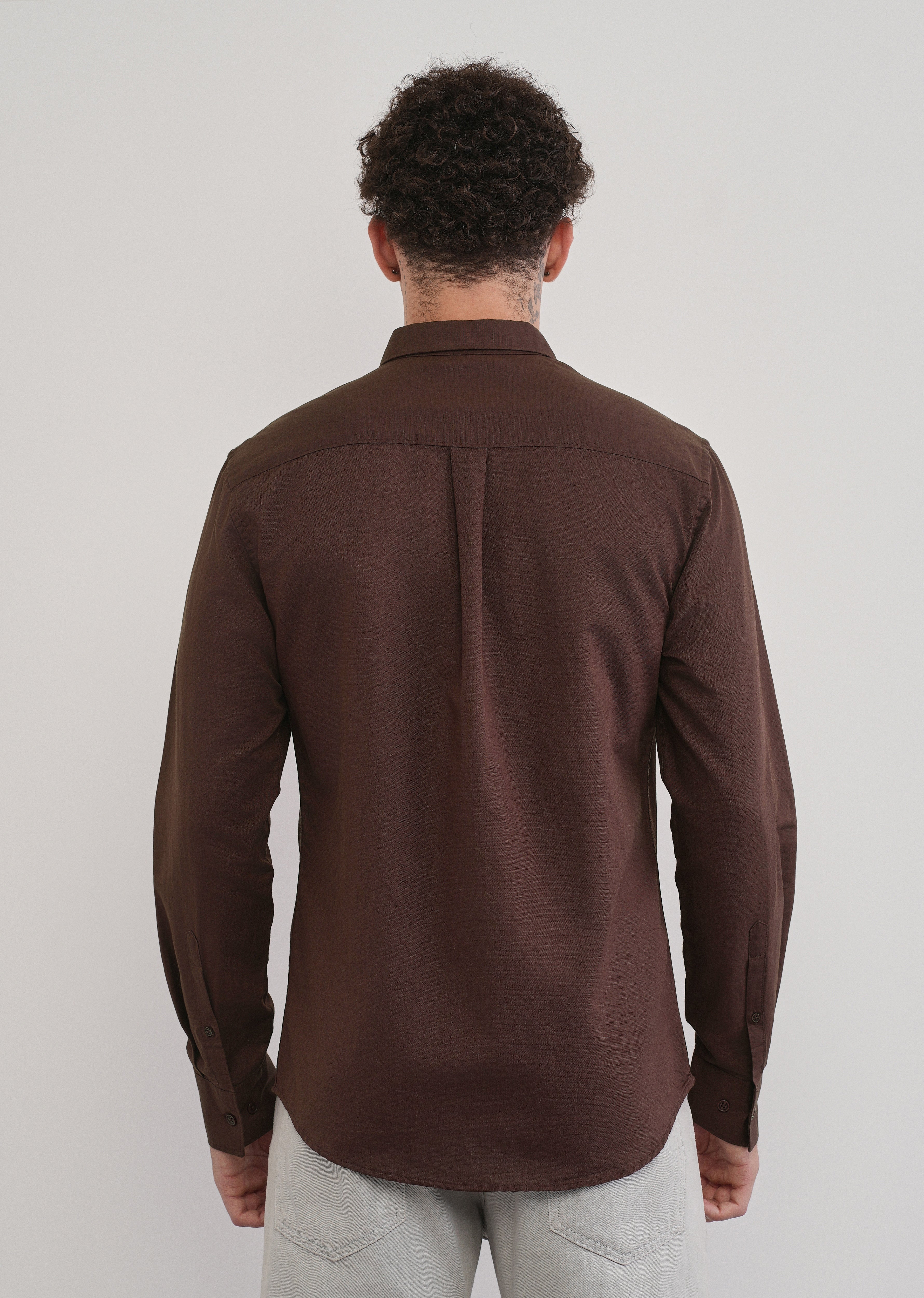 Wine Cotton Linen Flap Pocket Shirt