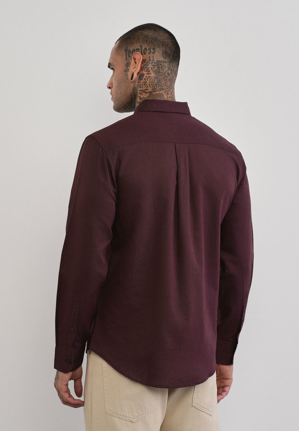 Wine Cotton Linen Plain Shirt