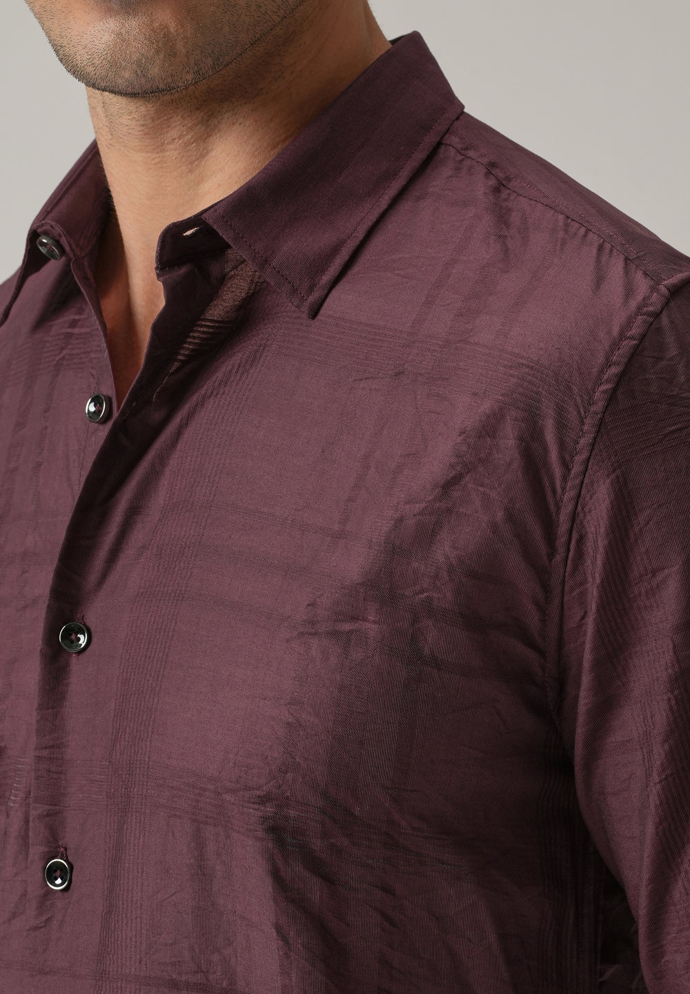 Wine Crinkled Self Stripe Shirt