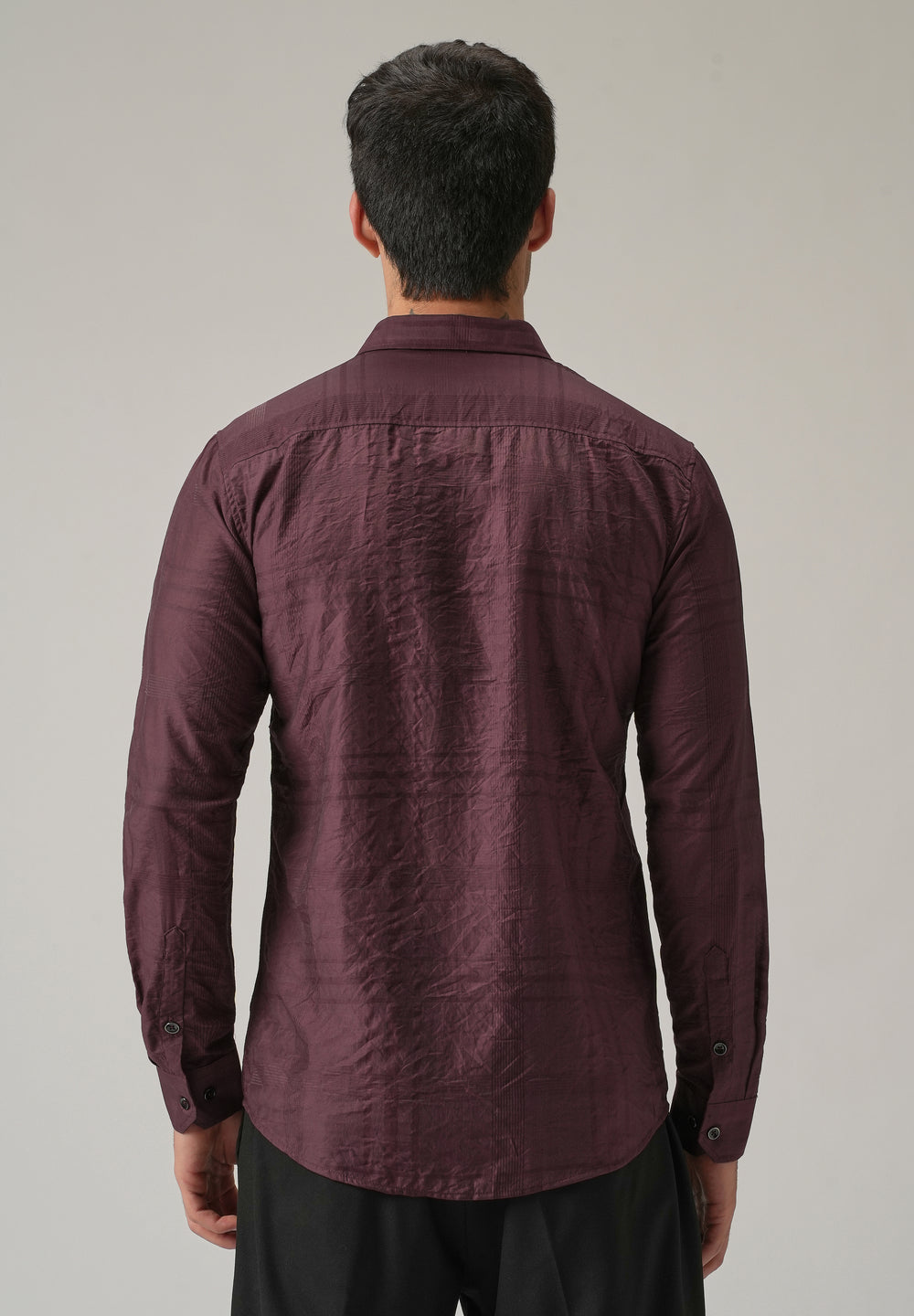 Wine Crinkled Self Stripe Shirt