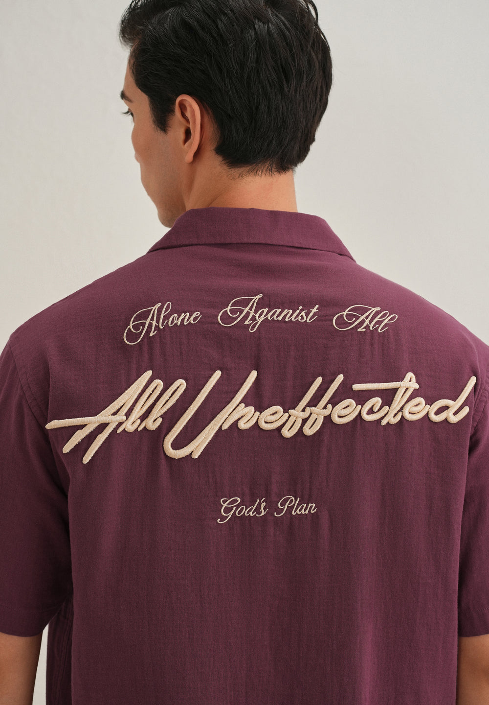 Wine Embroidered Double Cloth Cotton Shirt