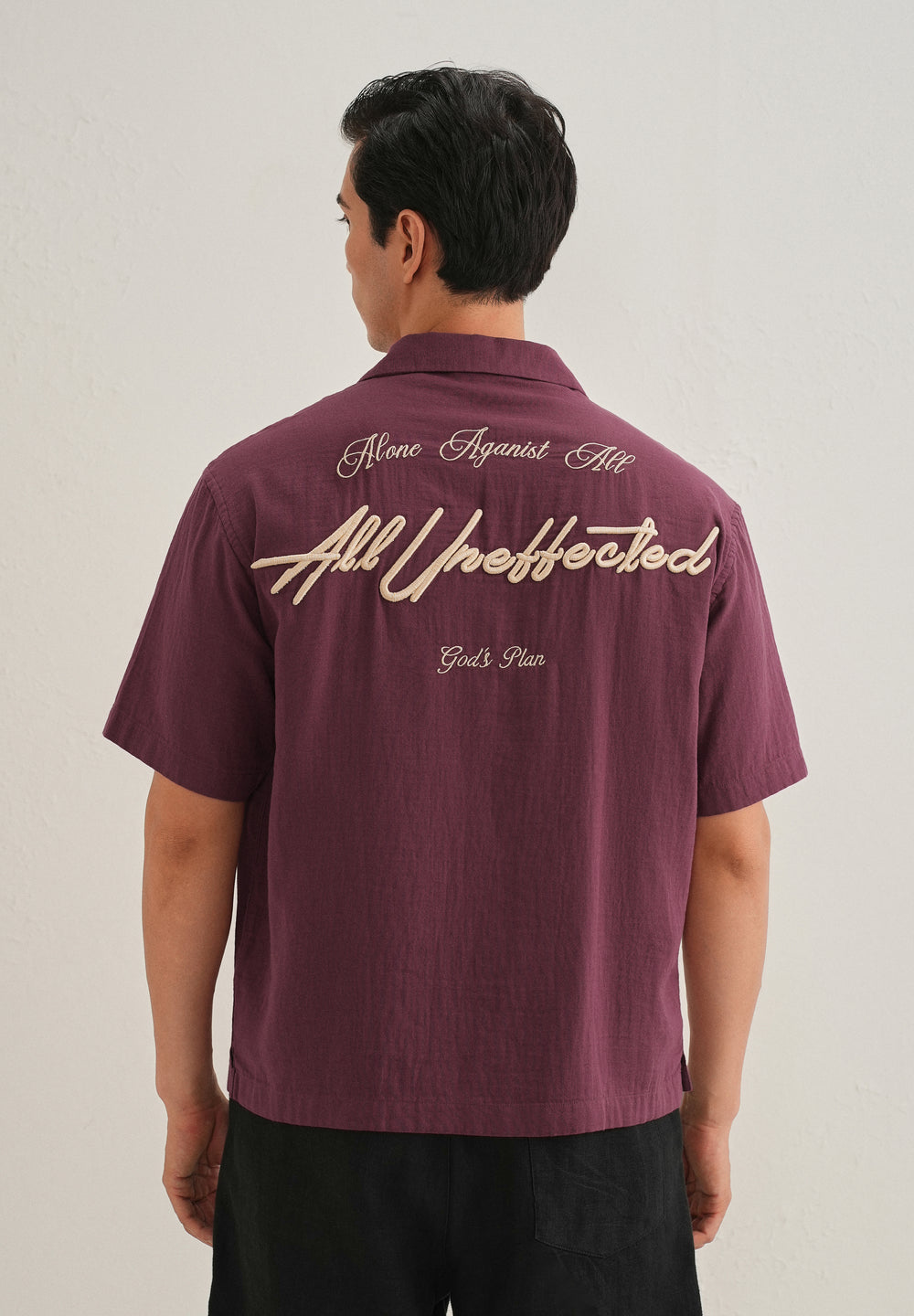 Wine Embroidered Double Cloth Cotton Shirt