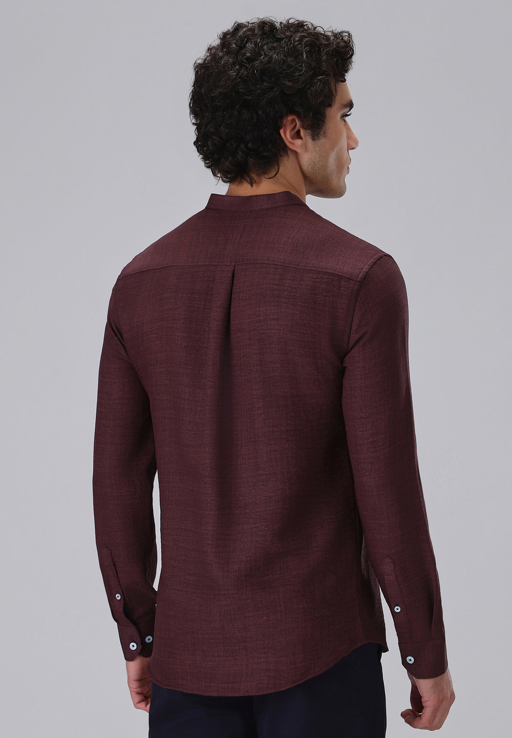 Wine Plain Mandarin Collar Shirt
