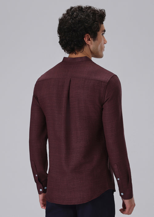 Wine Plain Mandarin Collar Shirt