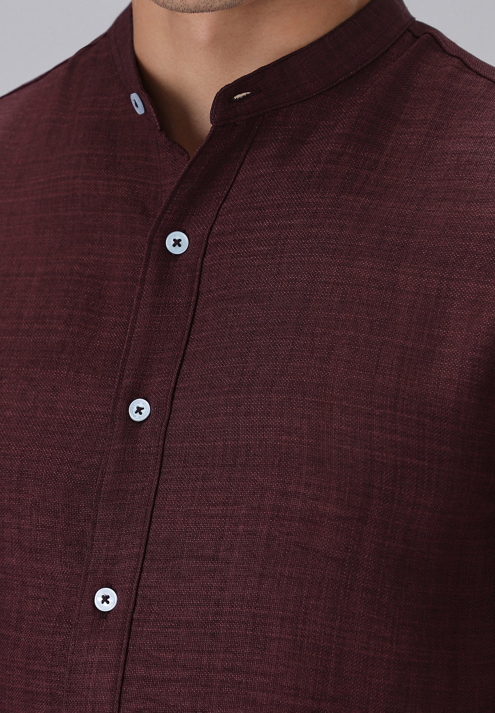 Wine Plain Mandarin Collar Shirt