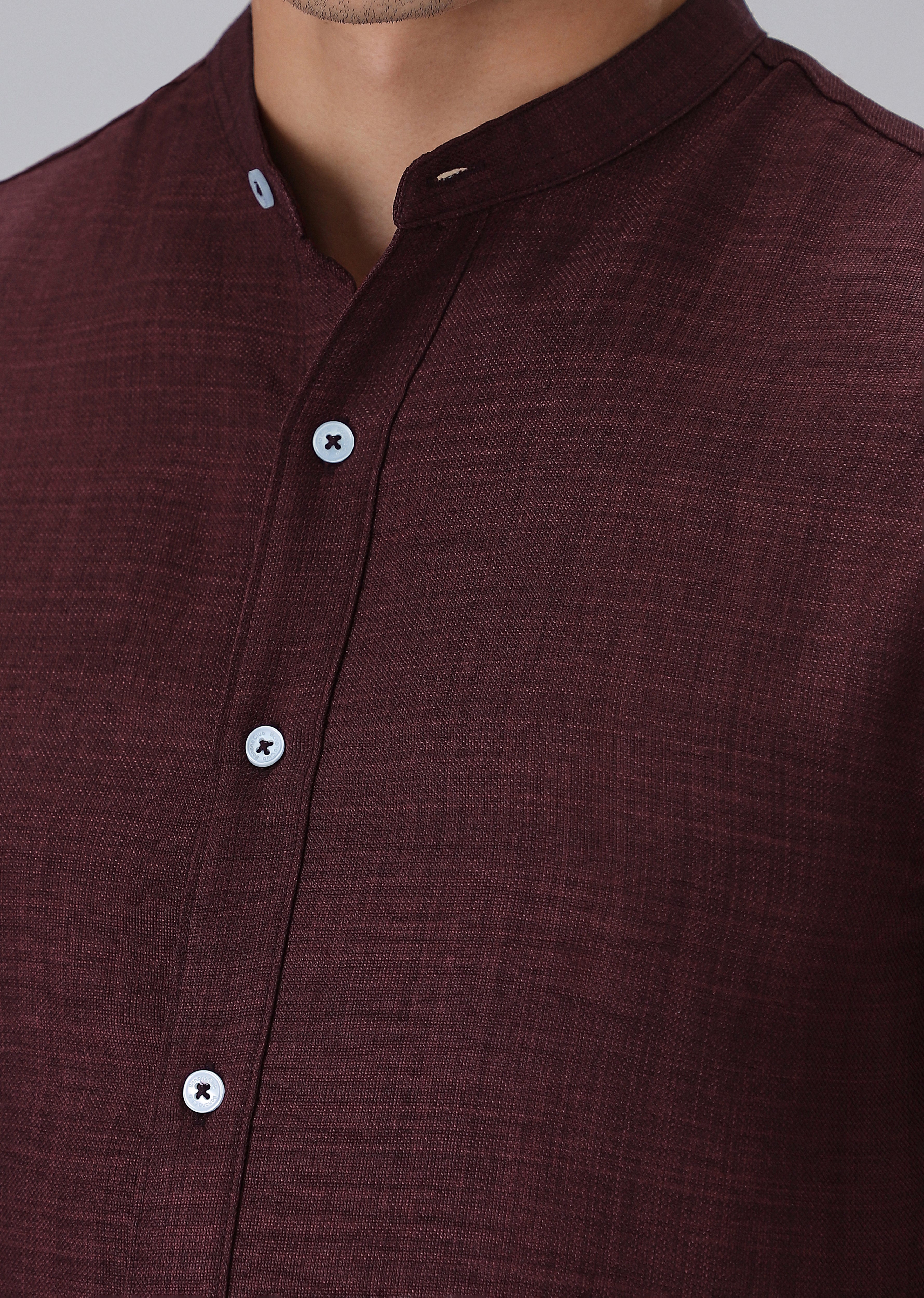 Wine Plain Mandarin Collar Shirt