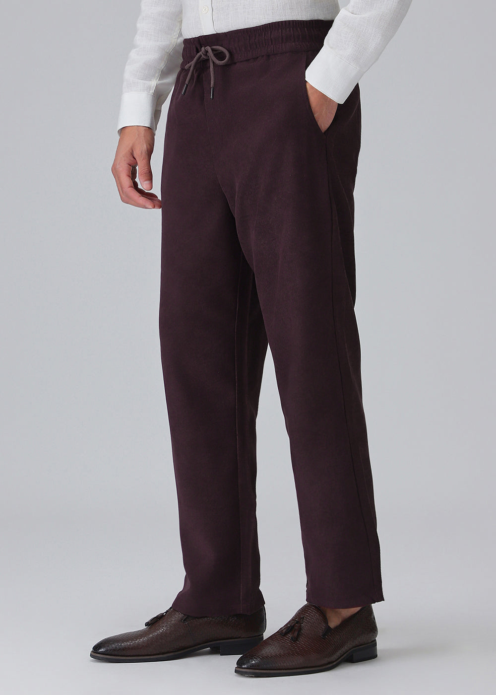 Wine Maroon Thin-Corduroy Trousers