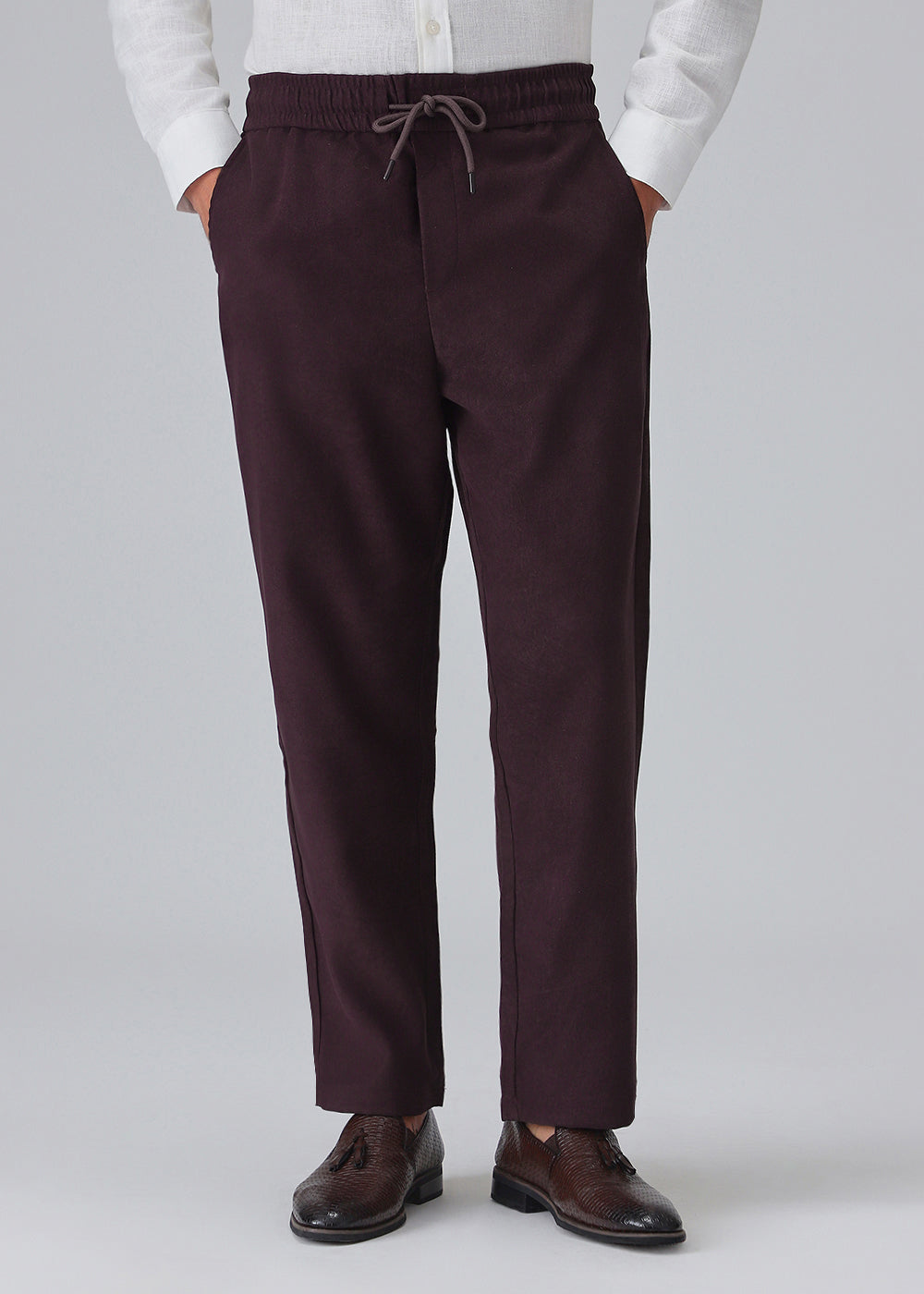 Wine Maroon Thin-Corduroy Trousers