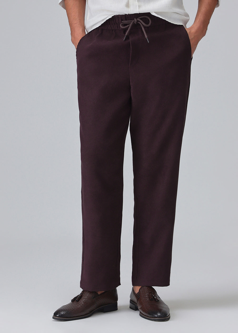 Wine Maroon Thin-Corduroy Trousers