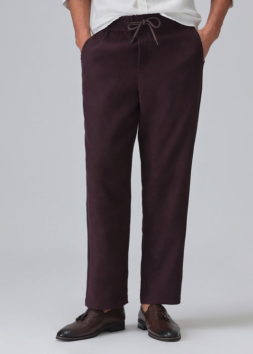 Wine Maroon Thin-Corduroy Trousers