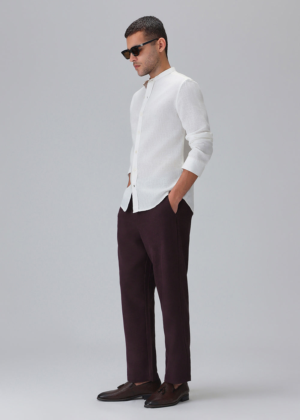 Wine Maroon Thin-Corduroy Trousers