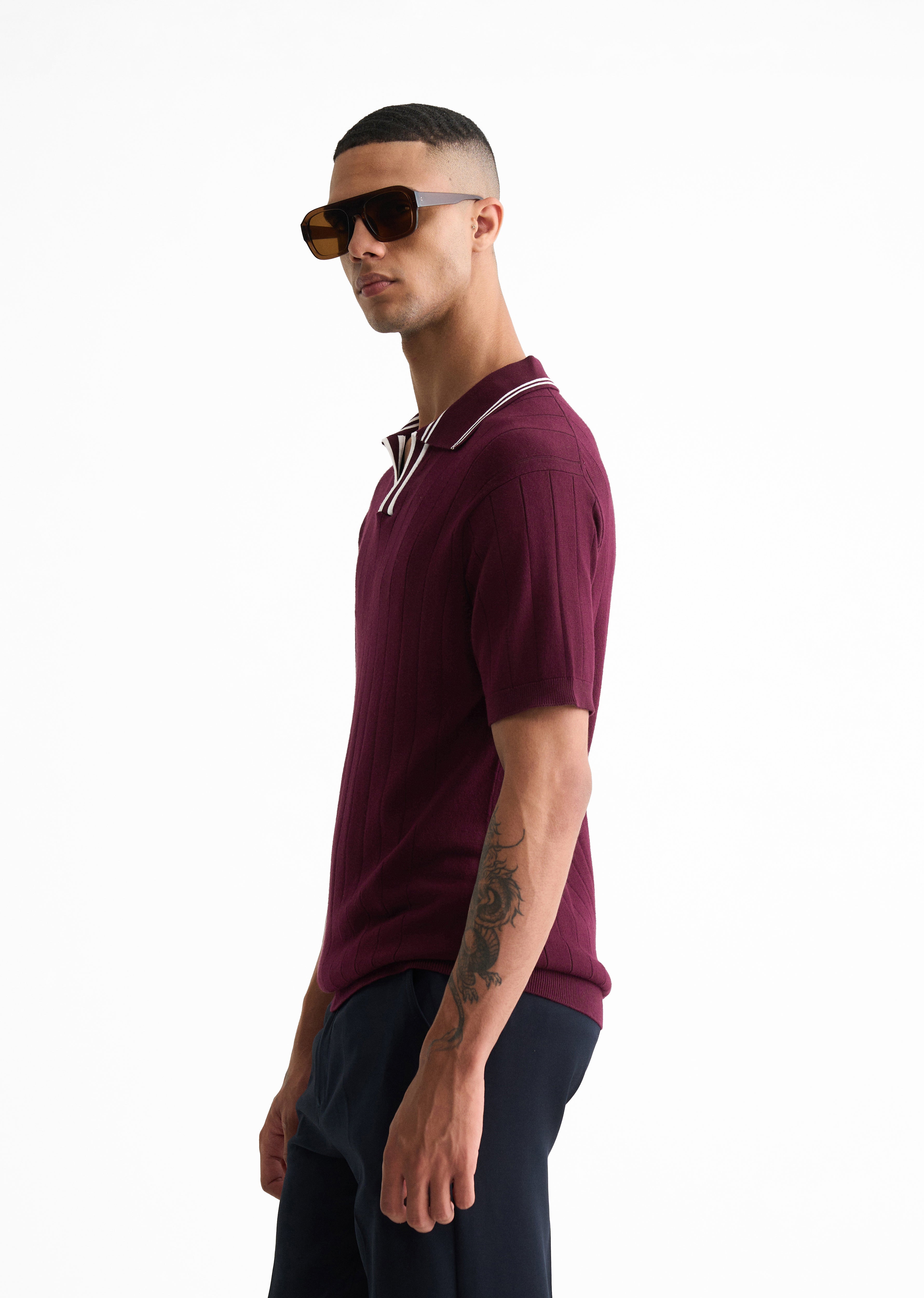Wine Rib Knitted Polo