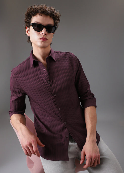 Wine Self Striped Shirt