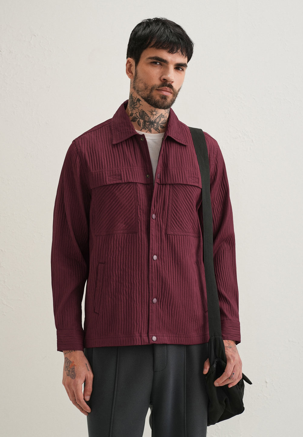 Wine Textured Utility Shacket