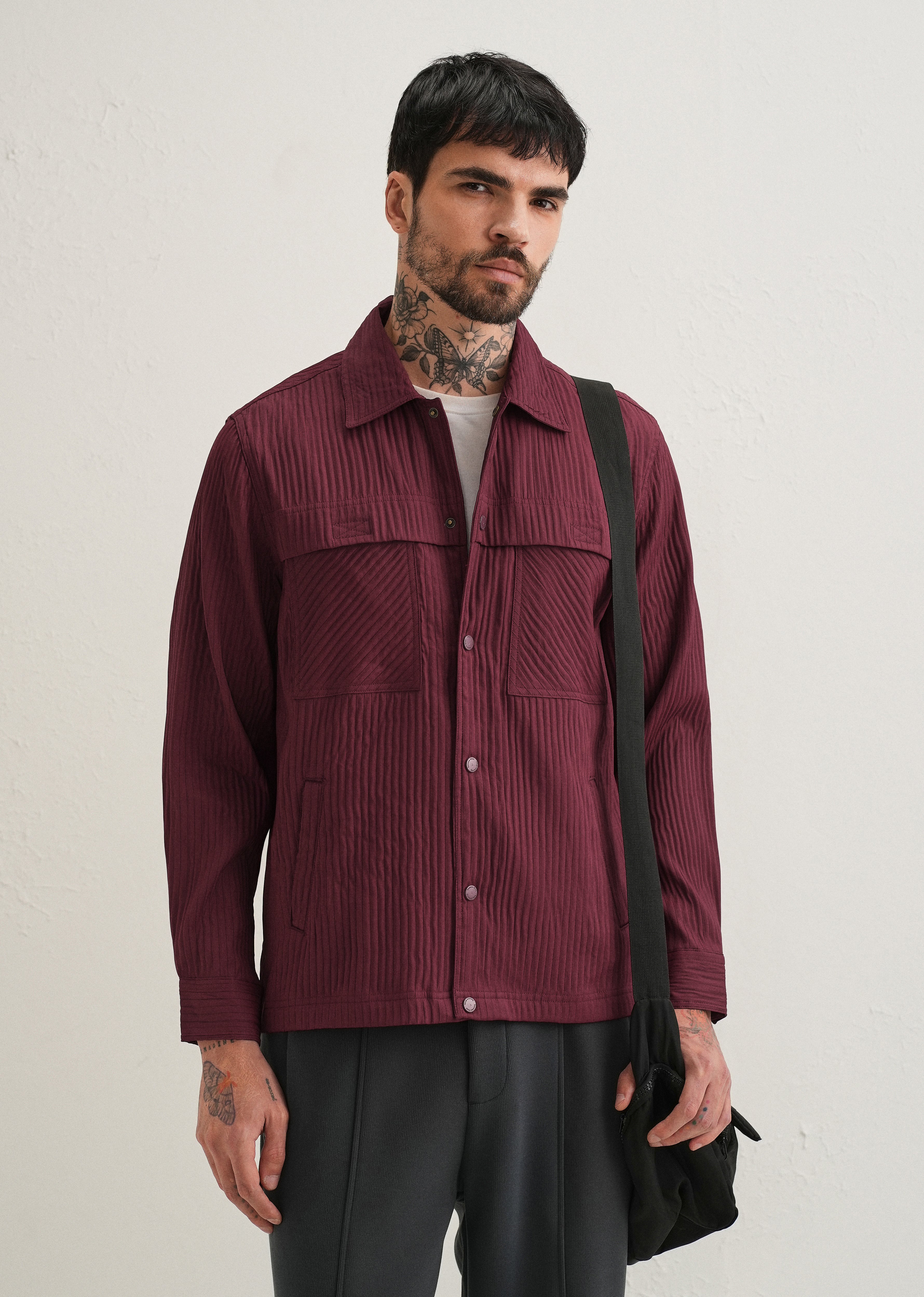 Wine Textured Utility Shacket