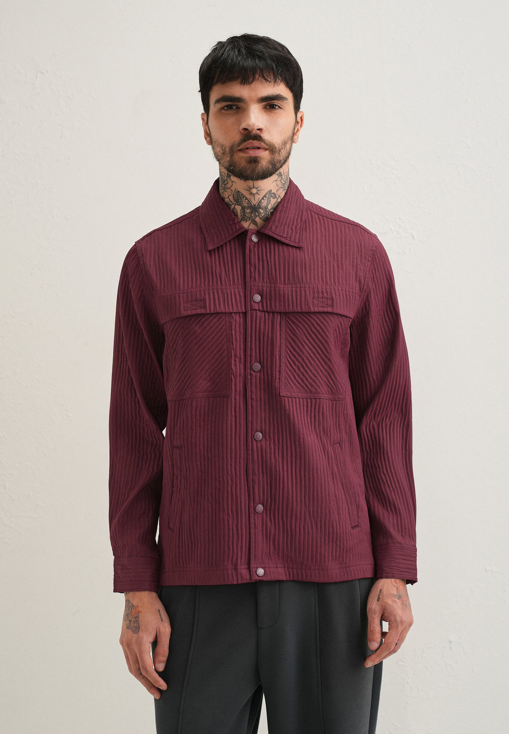 Wine Textured Utility Shacket