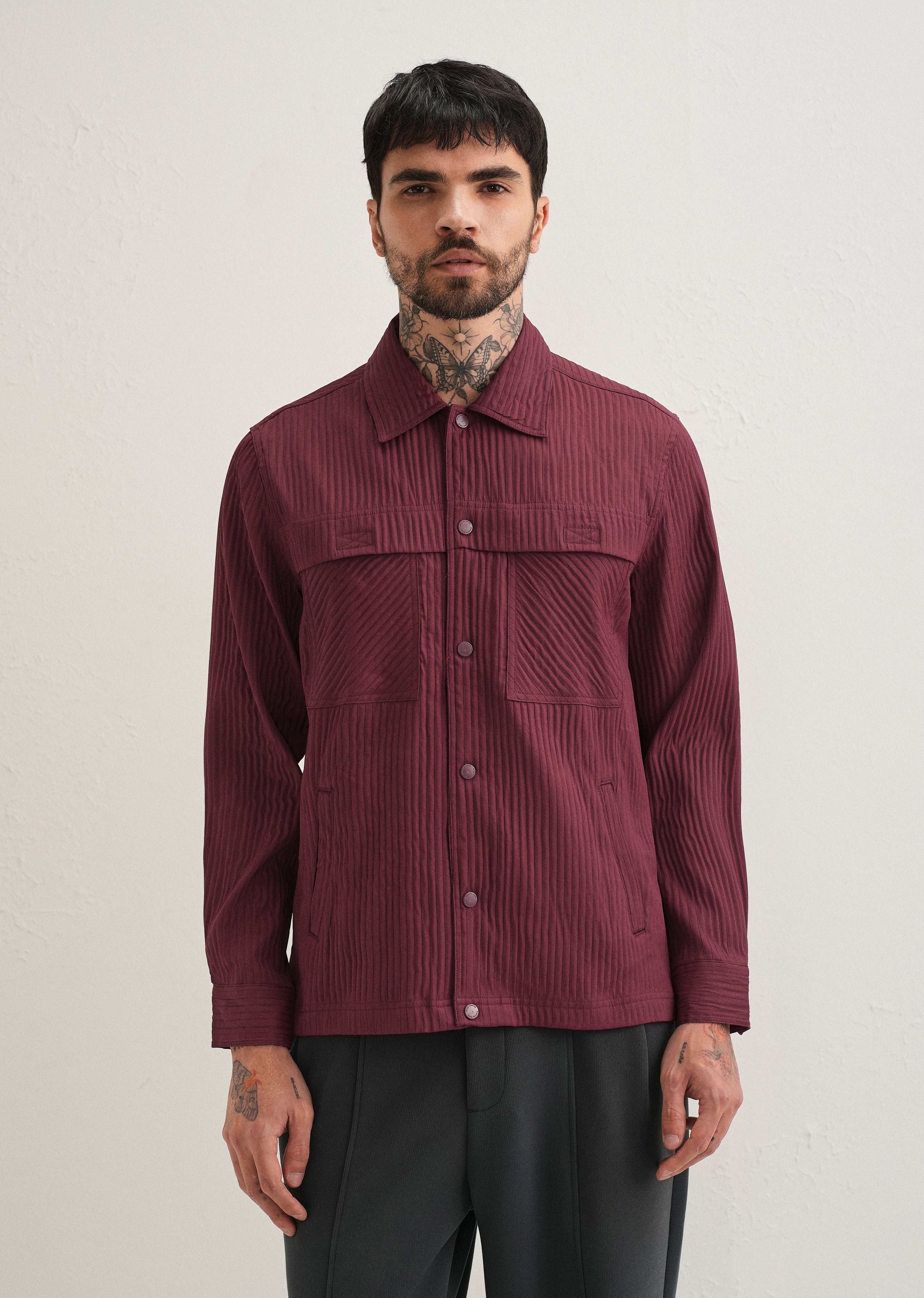 Wine Textured Utility Shacket