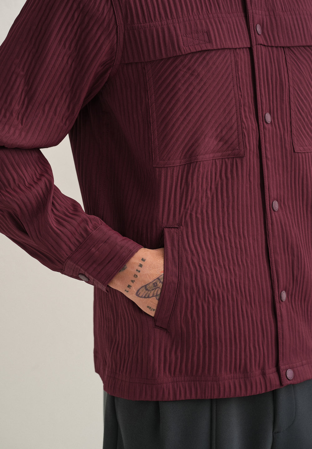 Wine Textured Utility Shacket