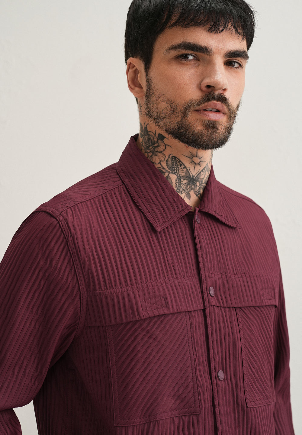 Wine Textured Utility Shacket