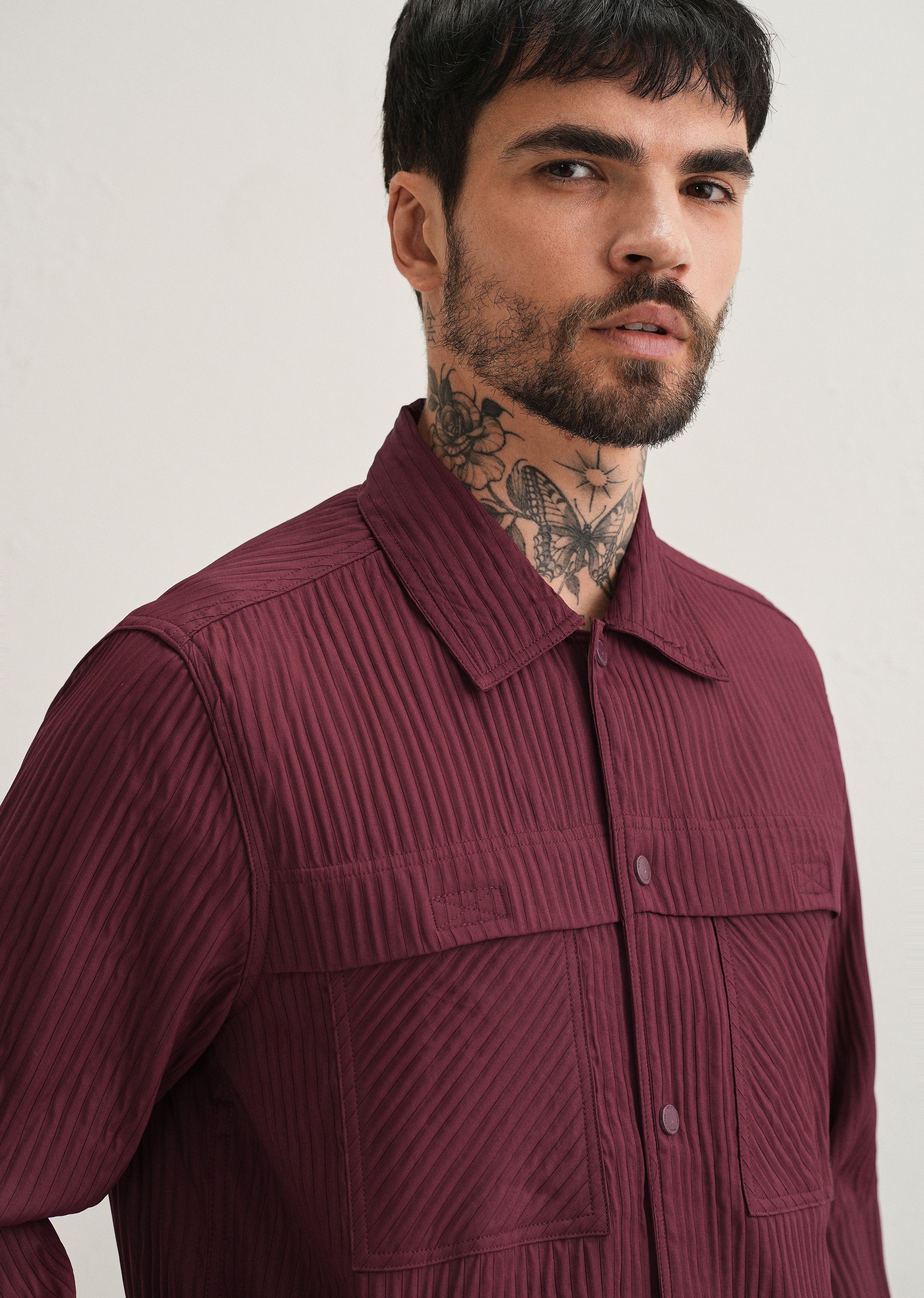 Wine Textured Utility Shacket