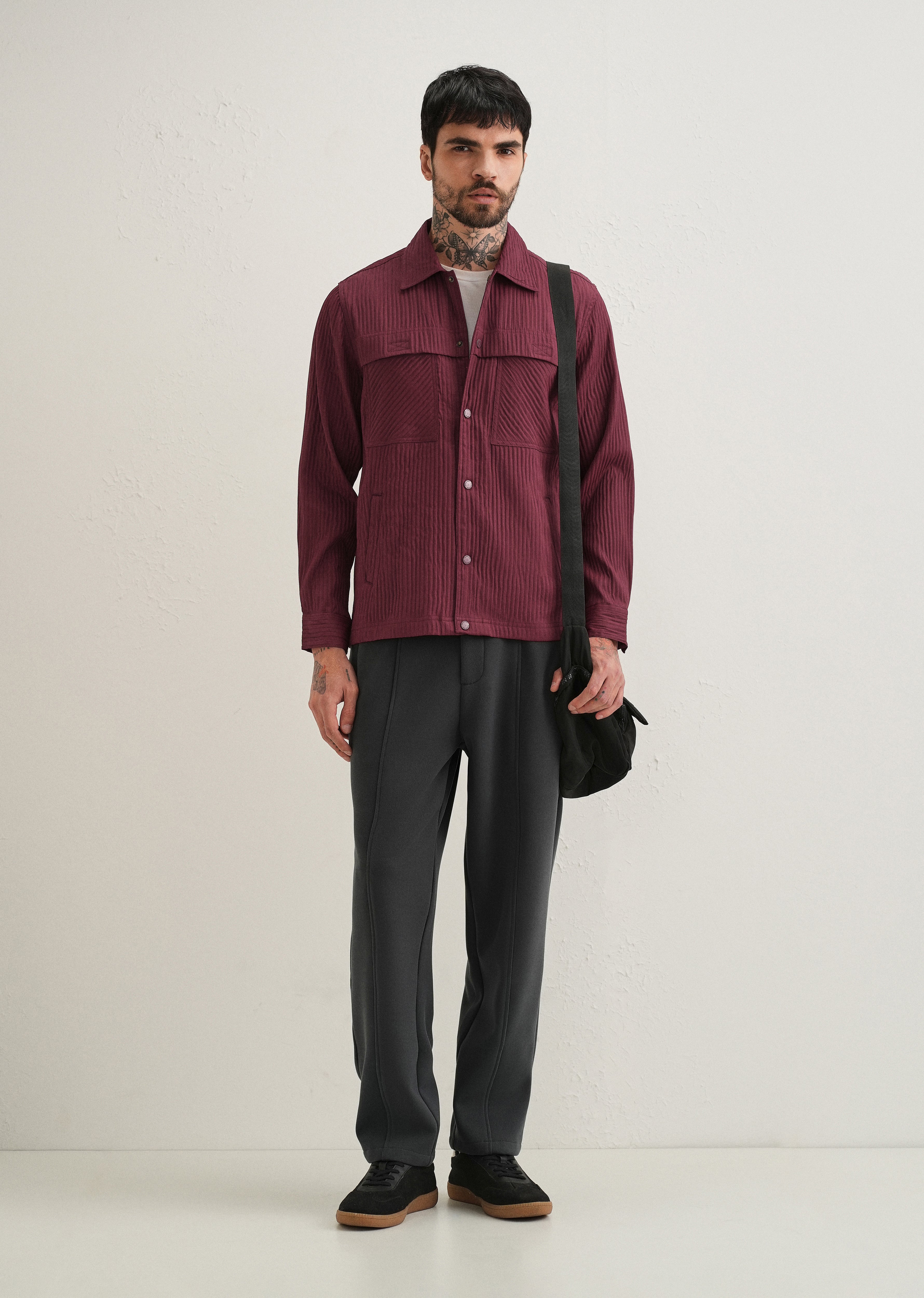 Wine Textured Utility Shacket