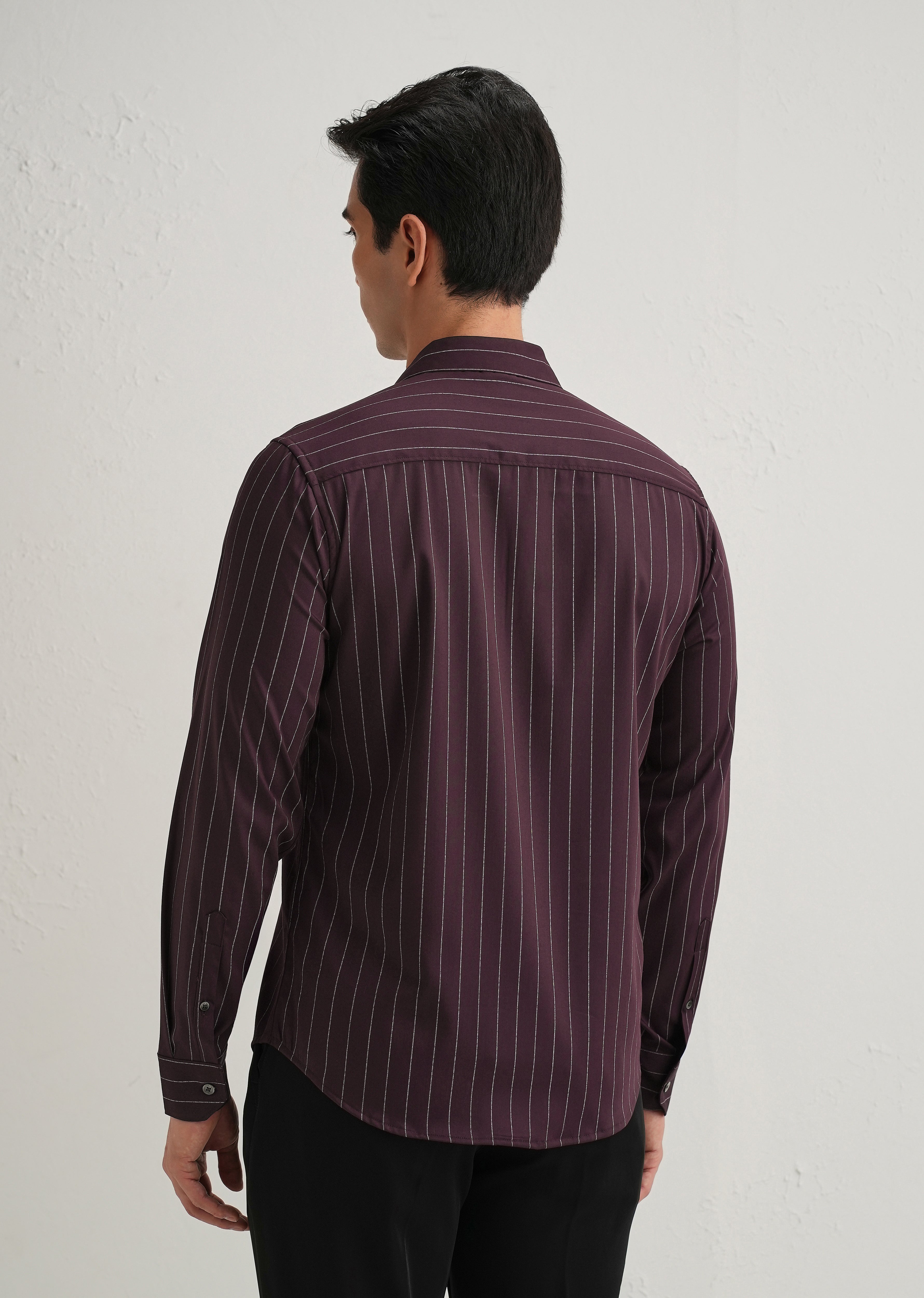 Wine Vertical Stripe Shirt