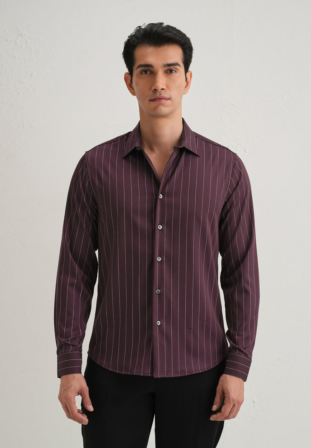 Wine Vertical Stripe Shirt