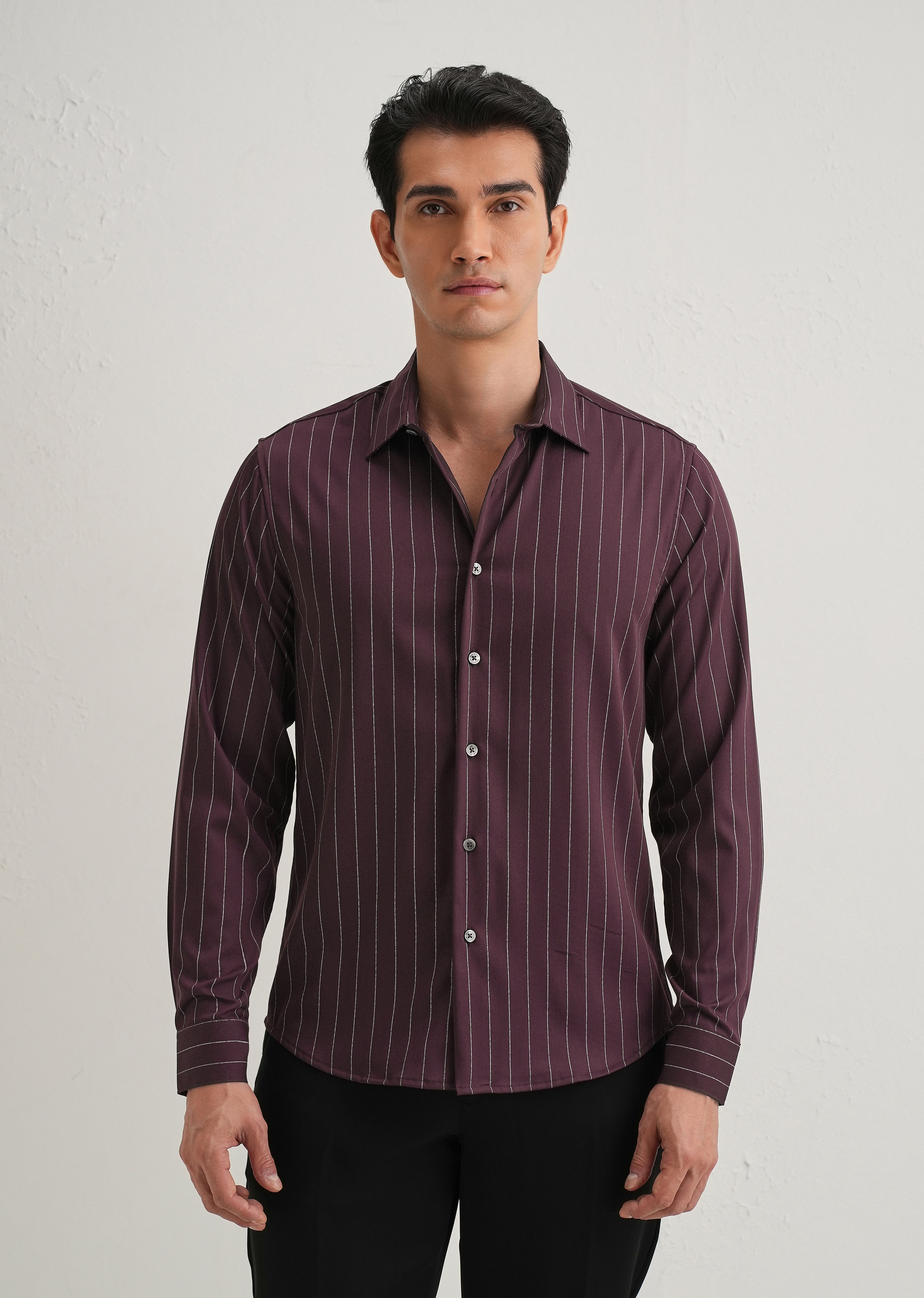 Wine Vertical Stripe Shirt