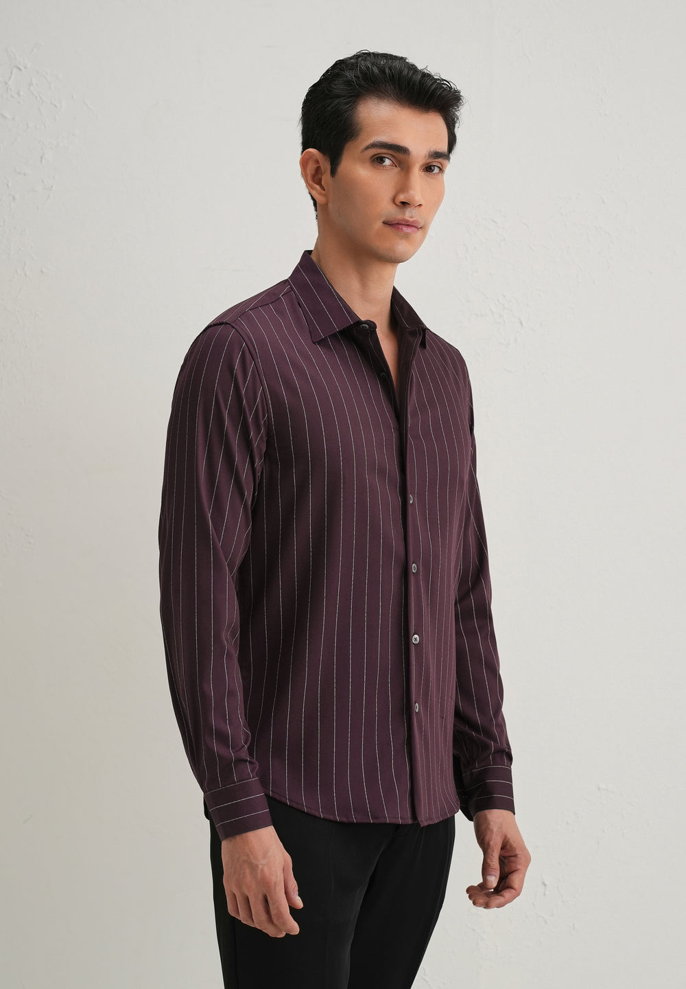 Wine Vertical Stripe Shirt