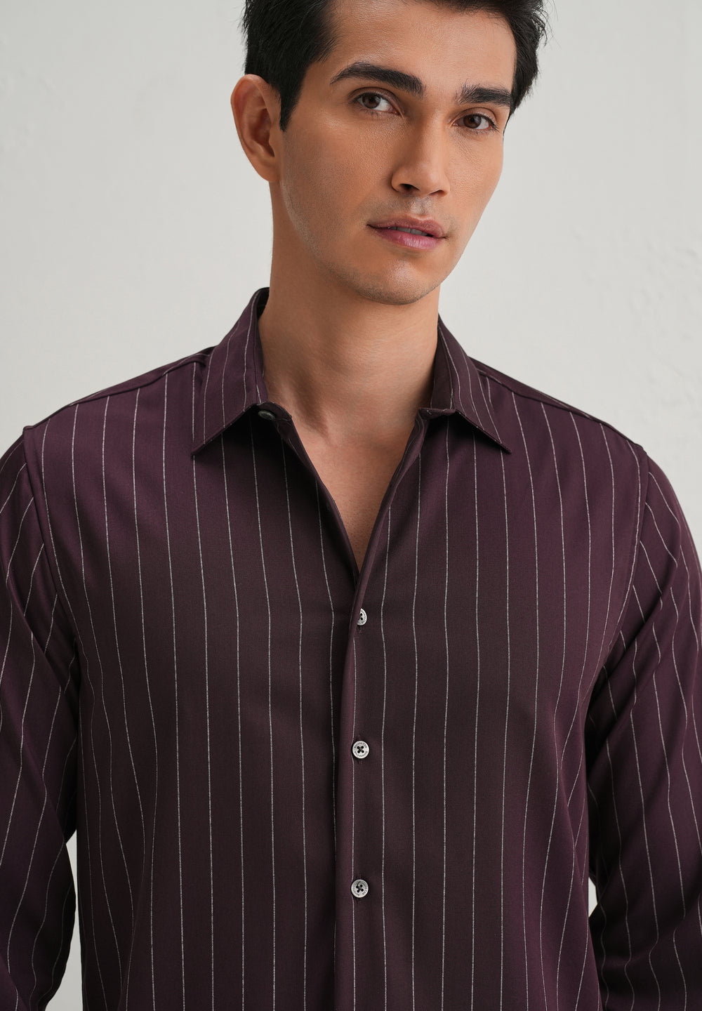 Wine Vertical Stripe Shirt