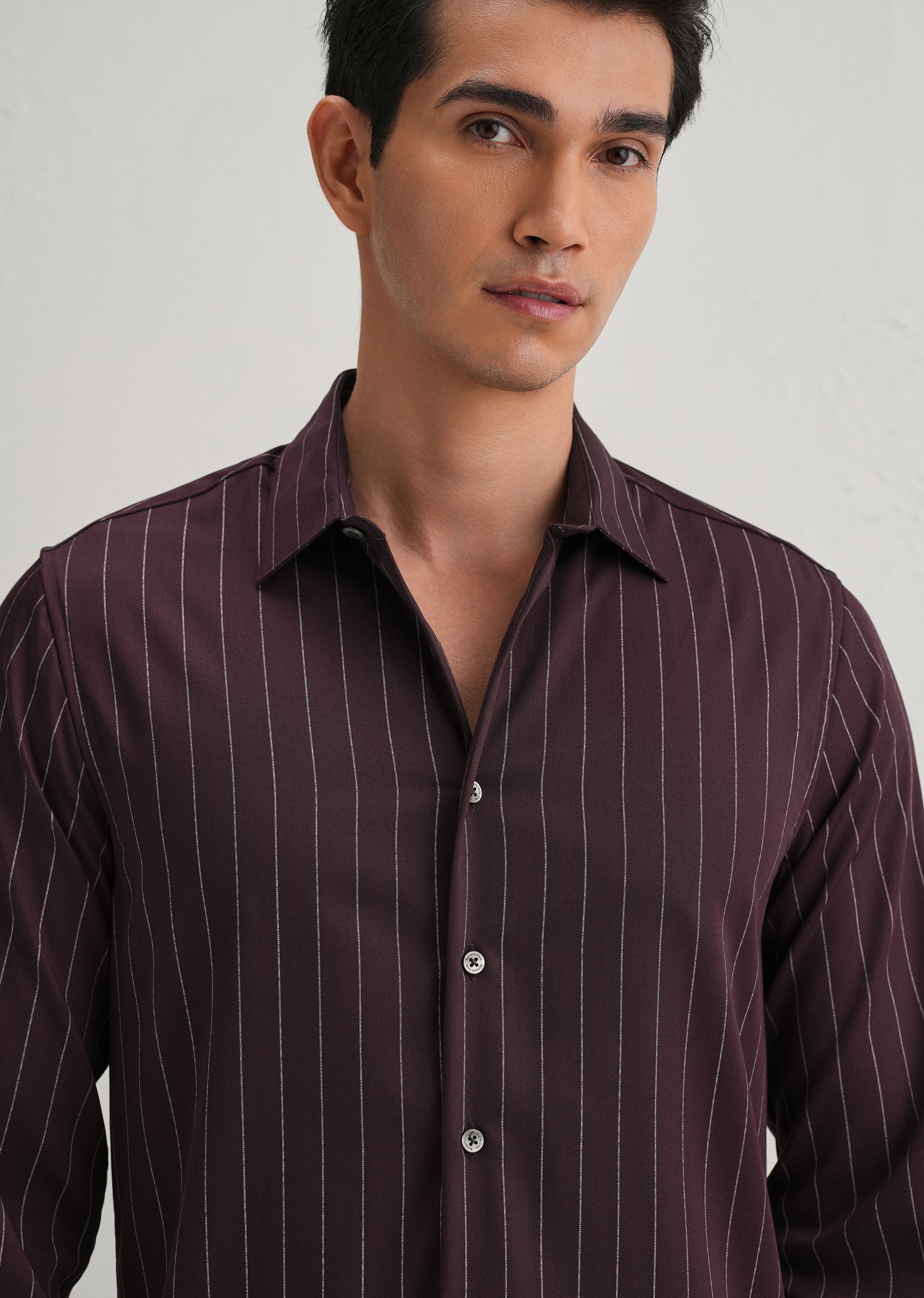 Wine Vertical Stripe Shirt