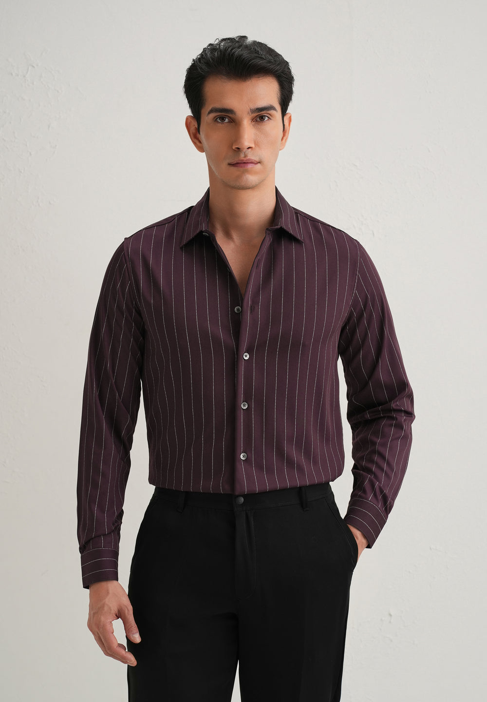 Wine Vertical Stripe Shirt