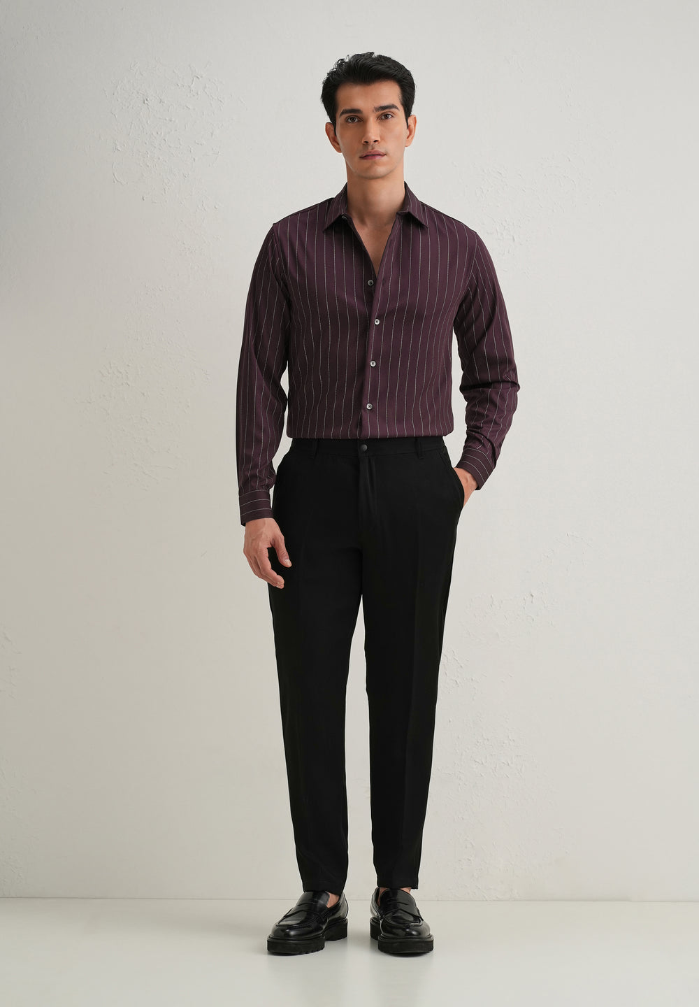 Wine Vertical Stripe Shirt