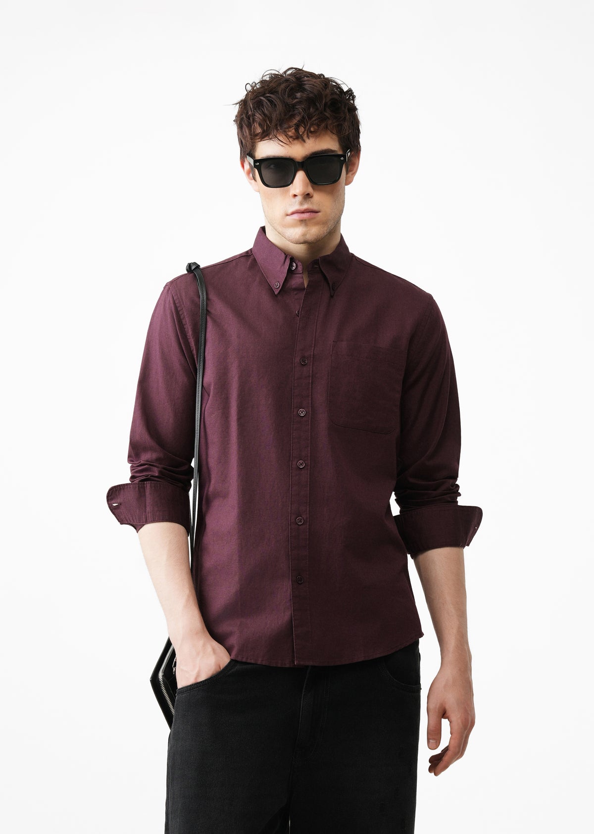 Wine Cotton Linen Plain Shirt