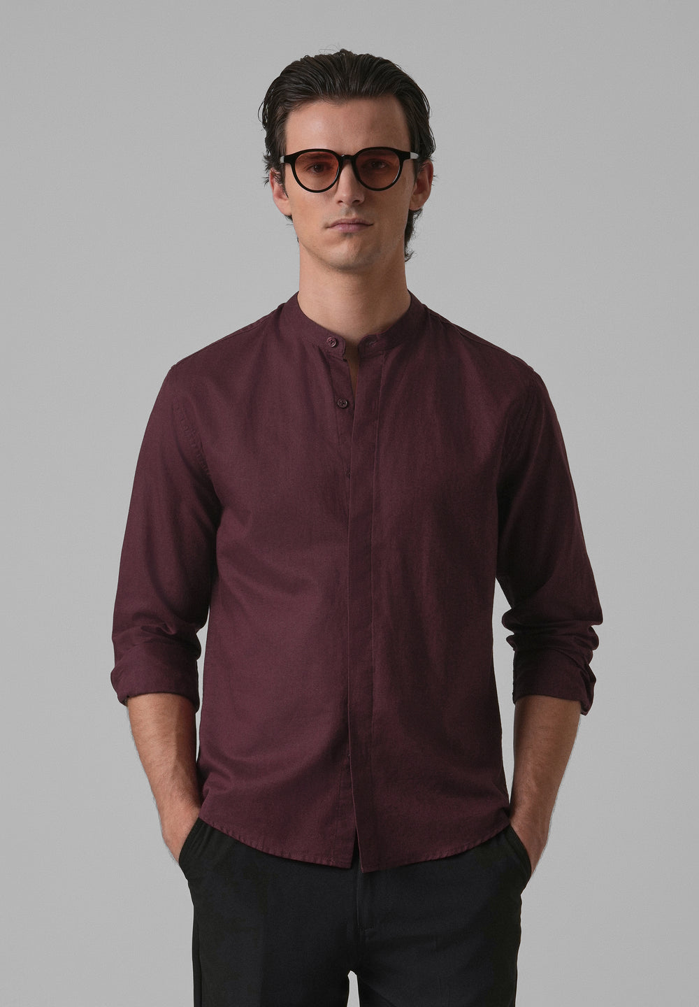 Wine Cotton Linen Shirt