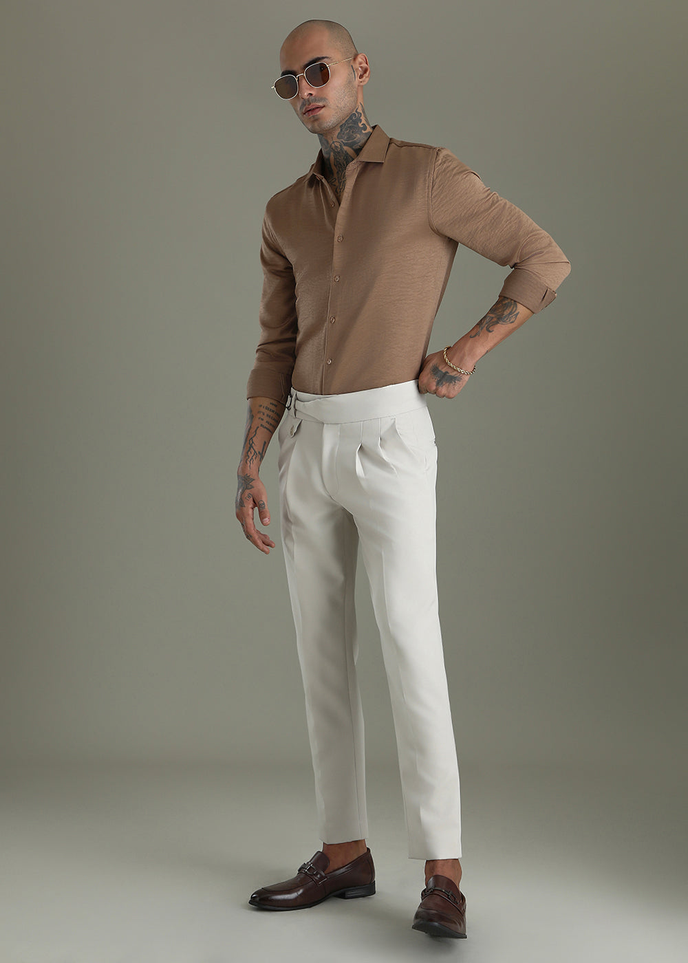 Wood Brown Crushed Satin Shirt