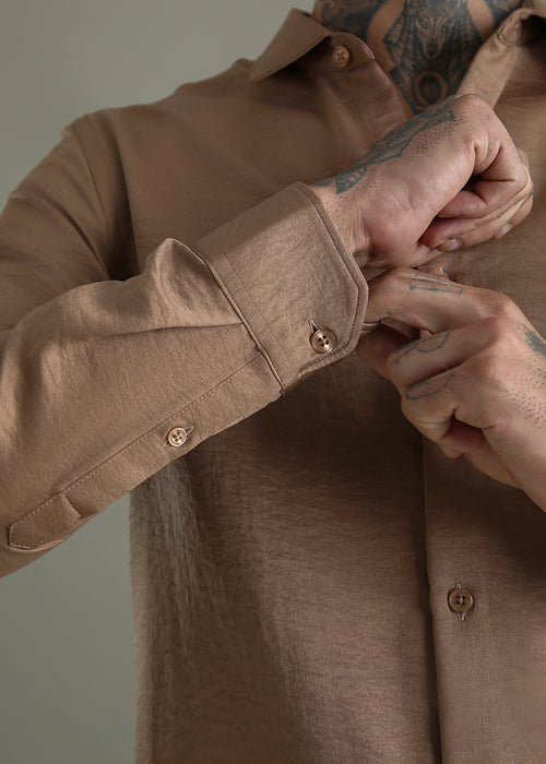 Wood Brown Crushed Satin Shirt