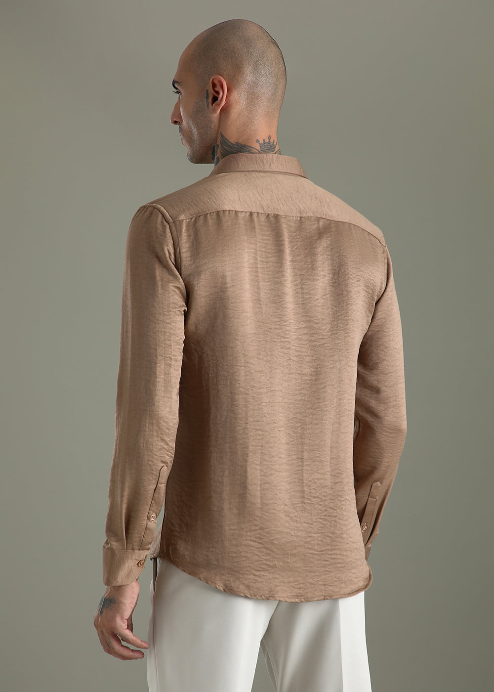 Wood Brown Crushed Satin Shirt