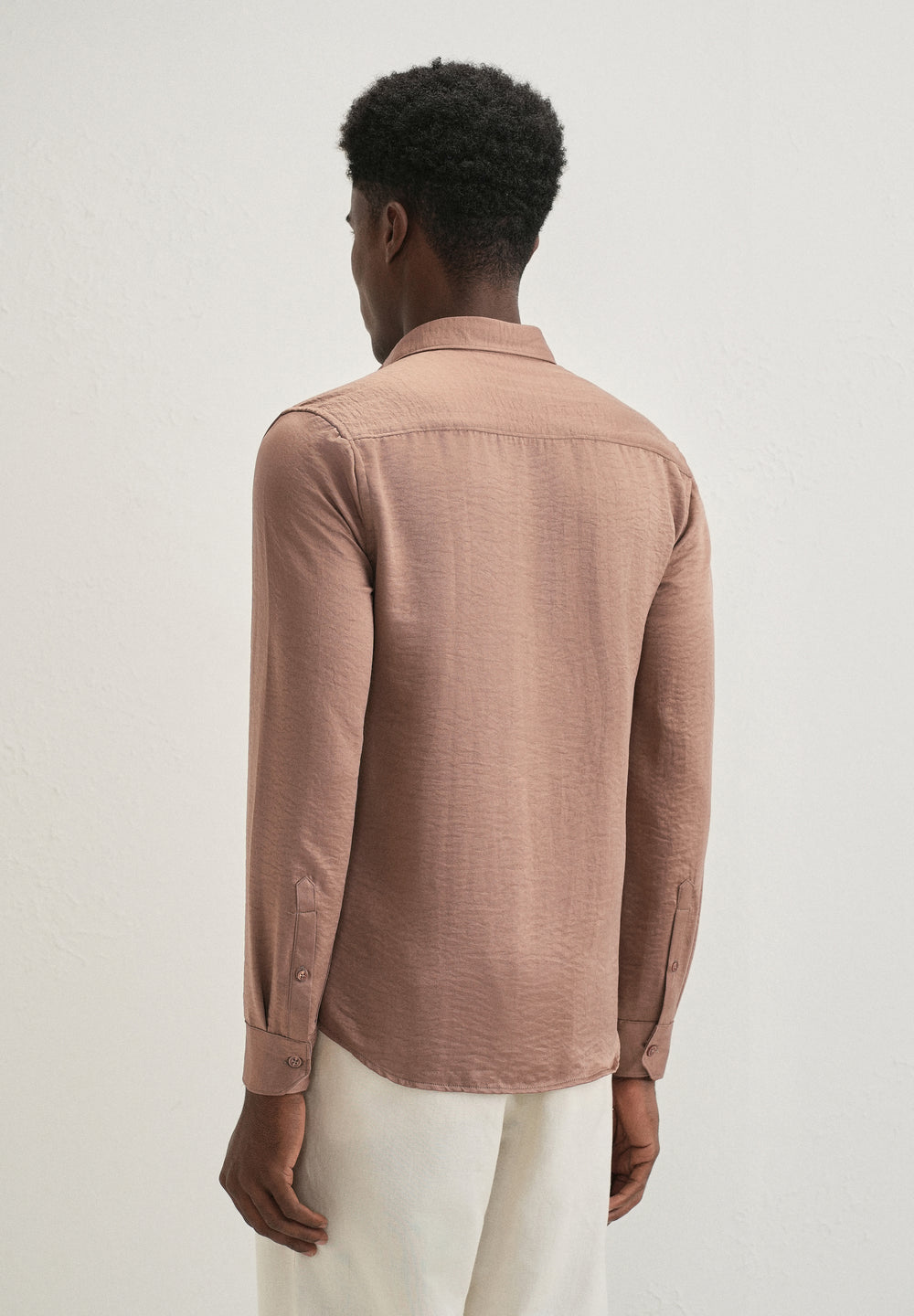 Wood Brown Plain Crushed Satin Shirt